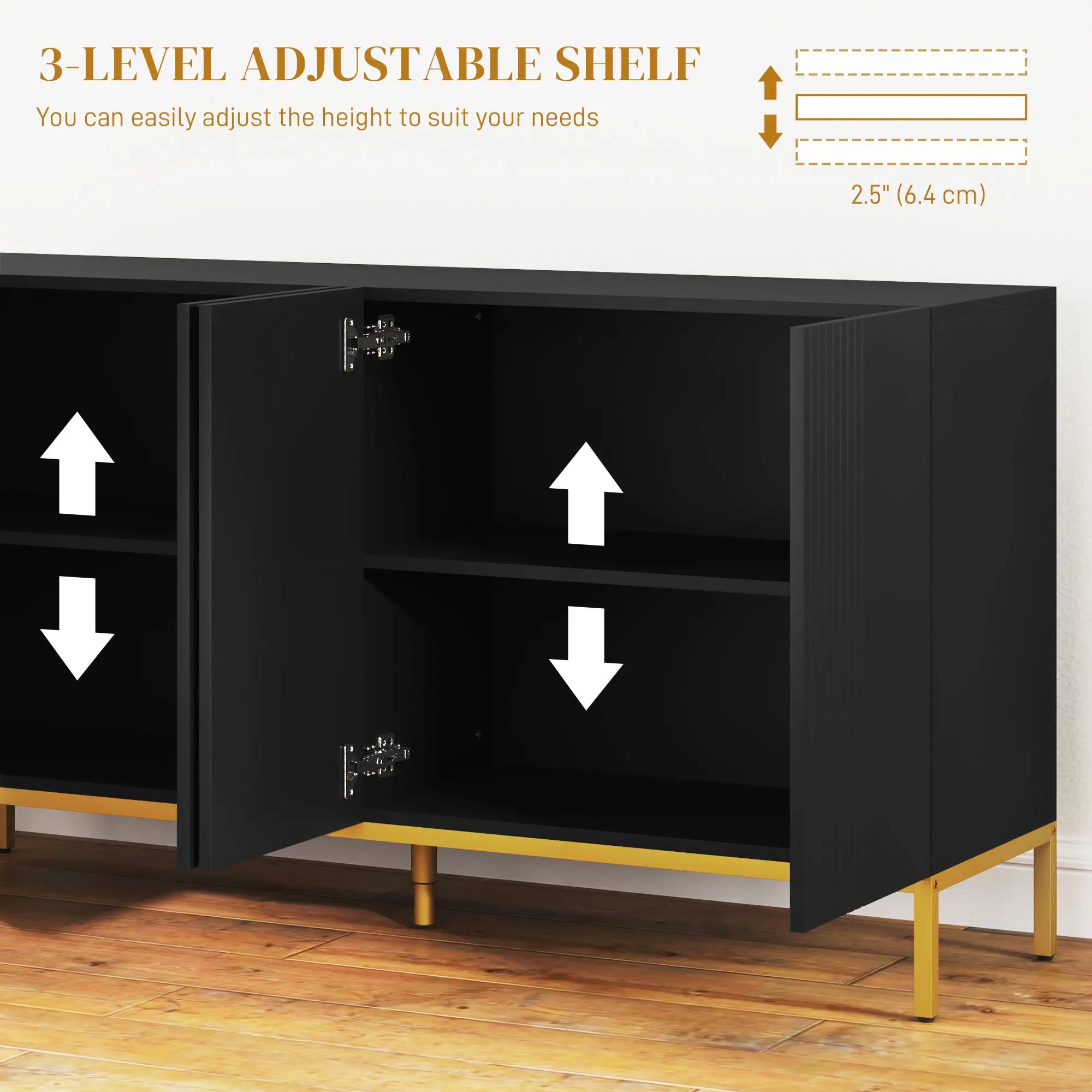 Sideboard Storage Cabinet, Adjustable Shelves, Soft Close Doors, Black Kitchen Pantry Cabinets at Gallery Canada