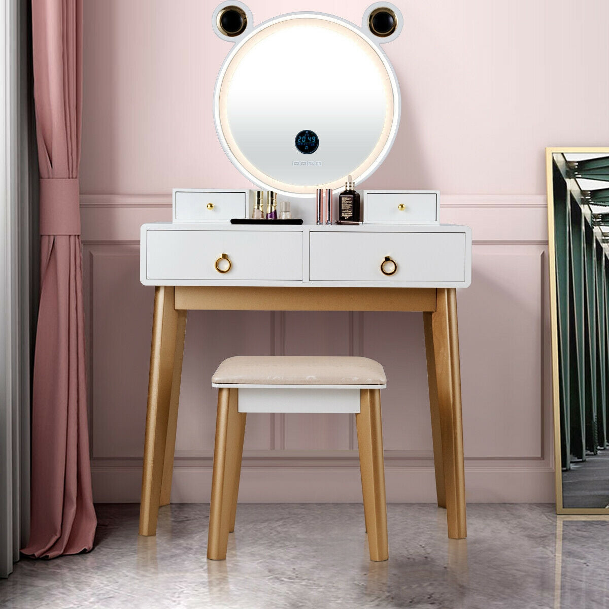 Vanity Set With 3-Color Lighted Mirror, 4 Drawers, White Makeup Vanities at Gallery Canada