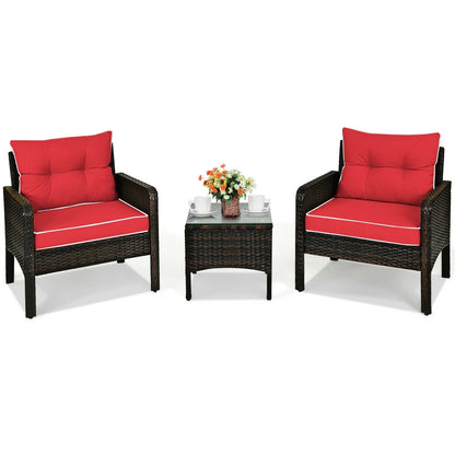 3 Pcs Outdoor Rattan Conversation Set, With Seat Cushions, Red Patio Conversation Sets at Gallery Canada