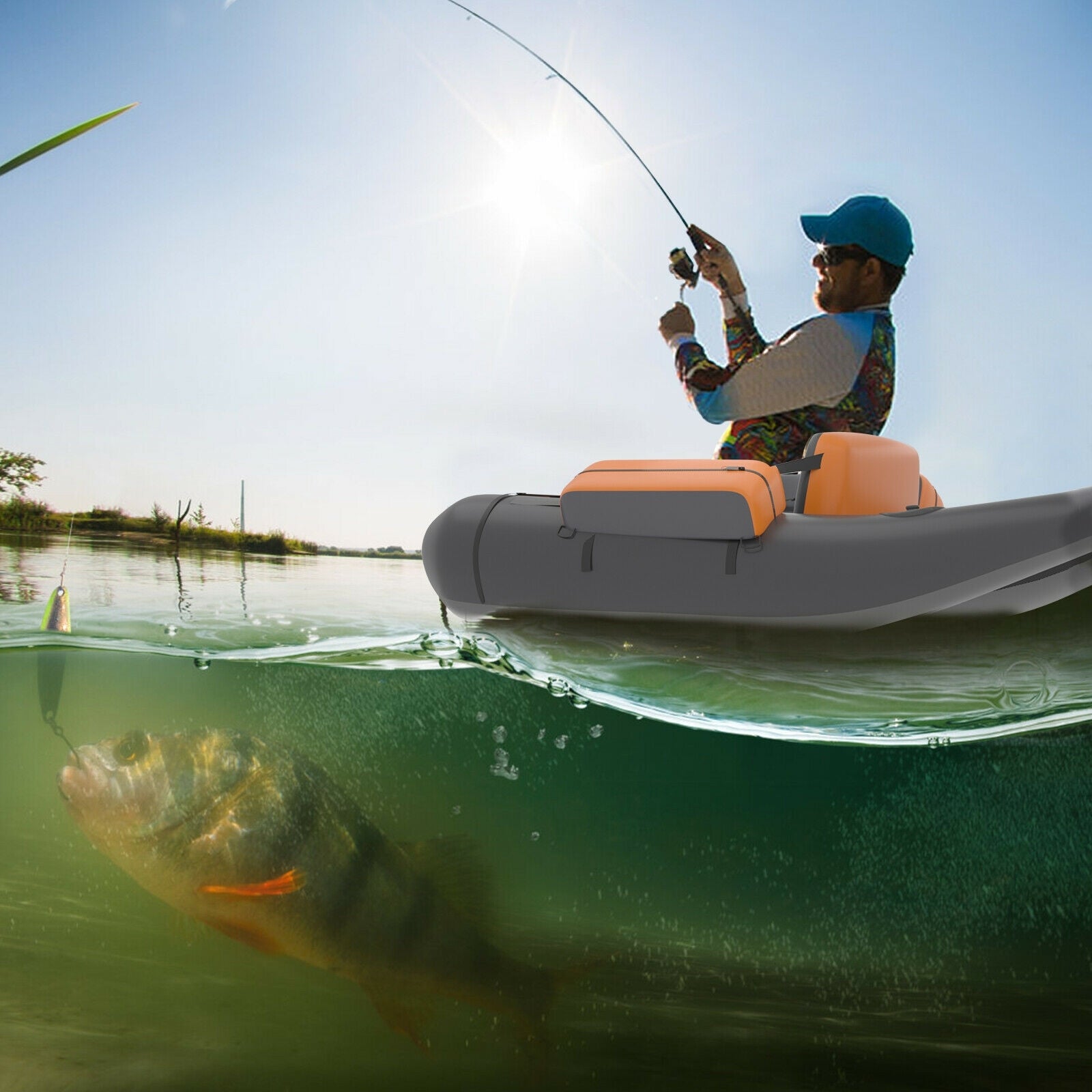 Inflatable Fishing Float Tube, With Pump Storage Pockets And Fish Ruler, Gray Surfing at Gallery Canada
