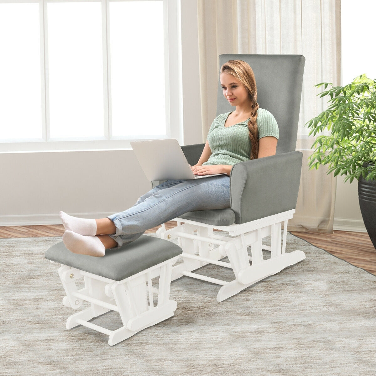 Baby Nursery Rocking Chair Glider And Ottoman Set, Gray Recliners at Gallery Canada