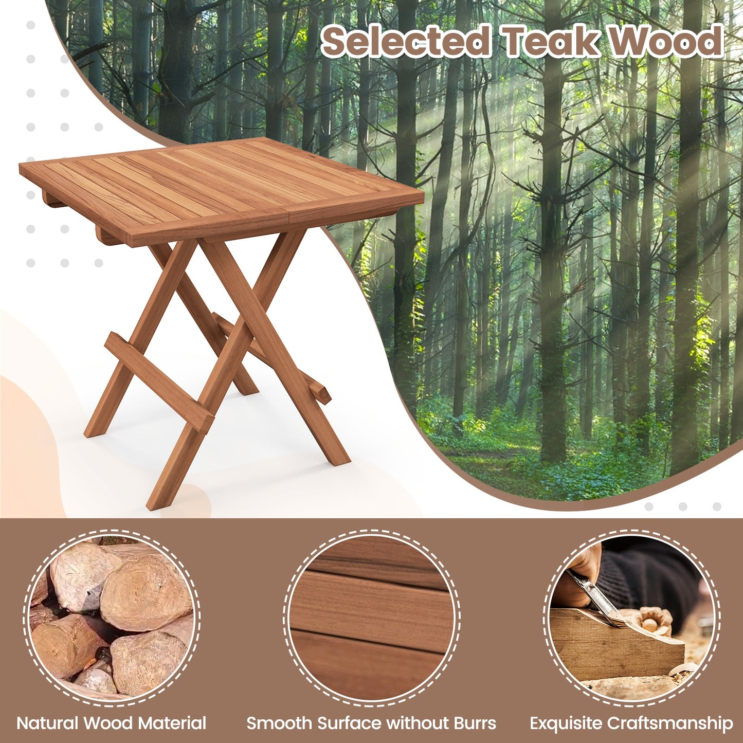 Square Folding Table, Teak Wood Slatted Tabletop, Portable Picnic, Teal Patio Coffee Tables at Gallery Canada