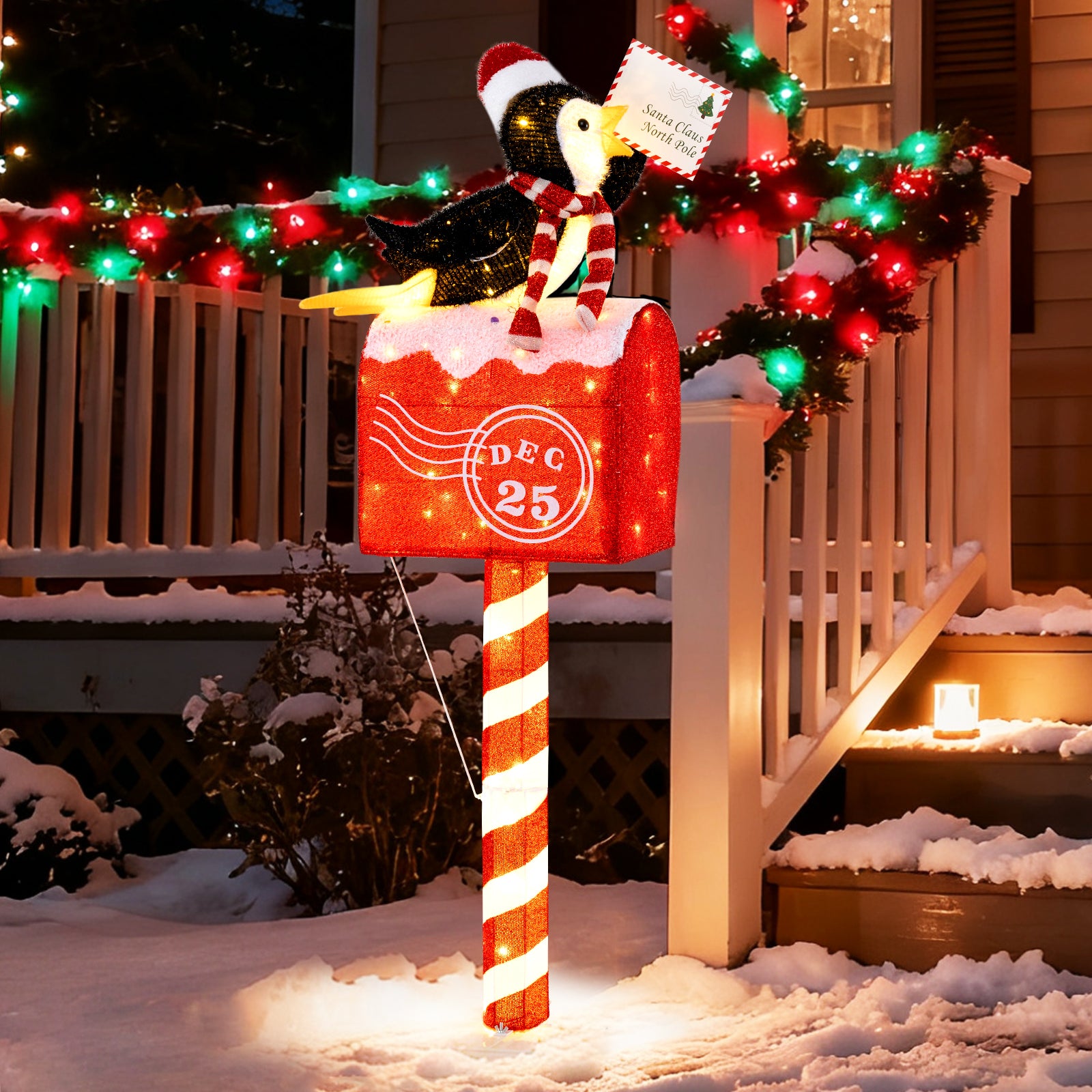 4.8 FT Christmas Lighted Penguin Mailbox Decoration, 100 LED Lights, Warm White Christmas Decor & Accessories at Gallery Canada