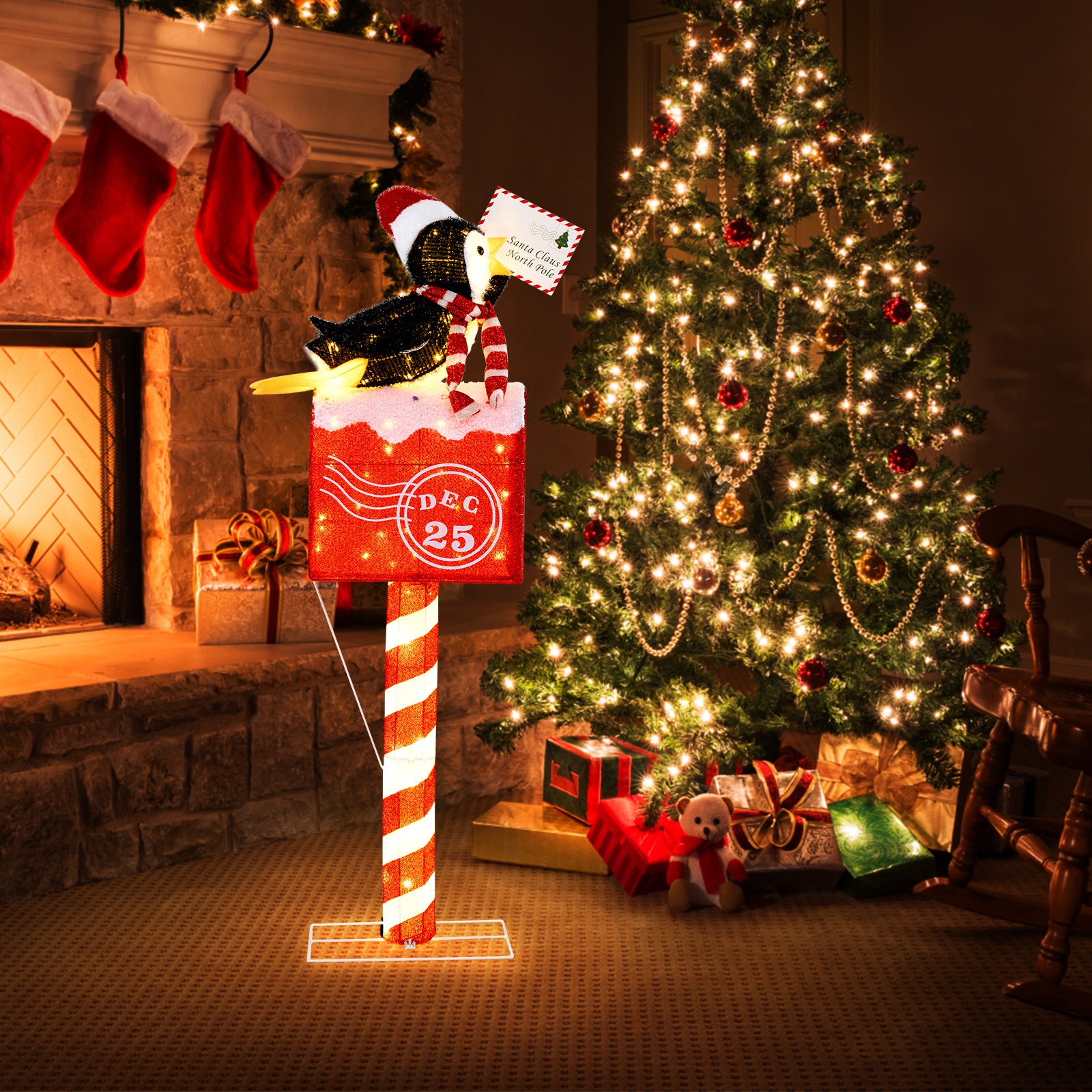 4.8 FT Christmas Lighted Penguin Mailbox Decoration, 100 LED Lights, Warm White Christmas Decor & Accessories at Gallery Canada