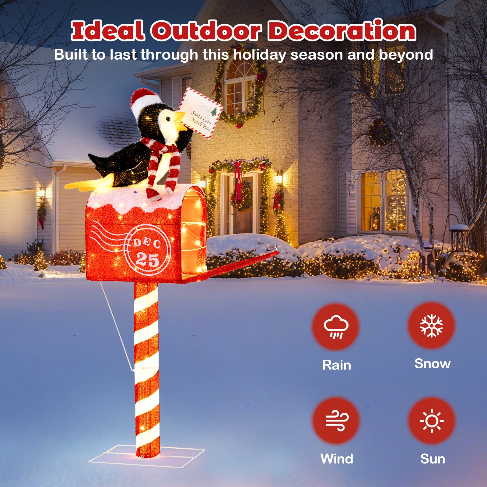 4.8 FT Christmas Lighted Penguin Mailbox Decoration, 100 LED Lights, Warm White Christmas Decor & Accessories at Gallery Canada