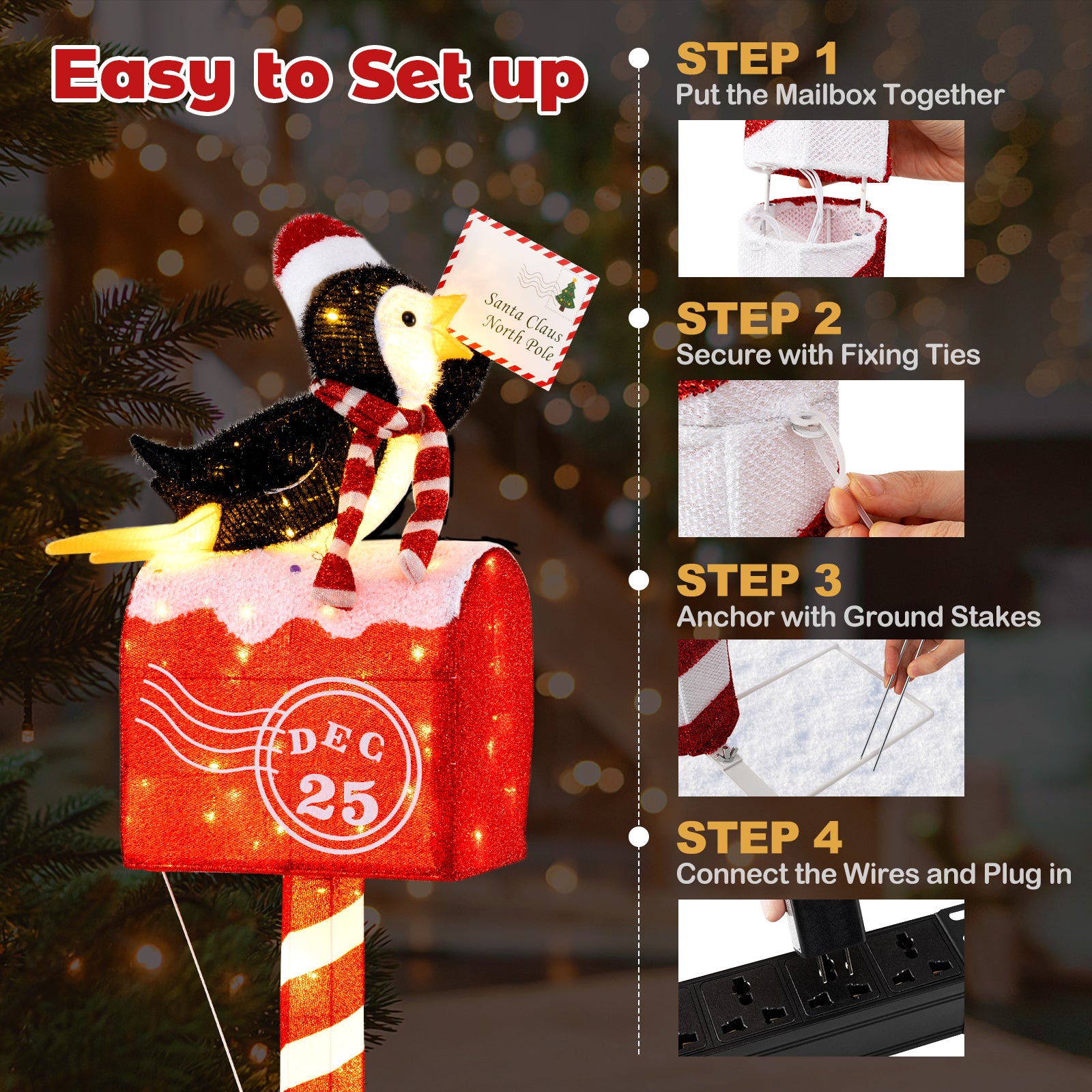 4.8 FT Christmas Lighted Penguin Mailbox Decoration, 100 LED Lights, Warm White Christmas Decor & Accessories at Gallery Canada