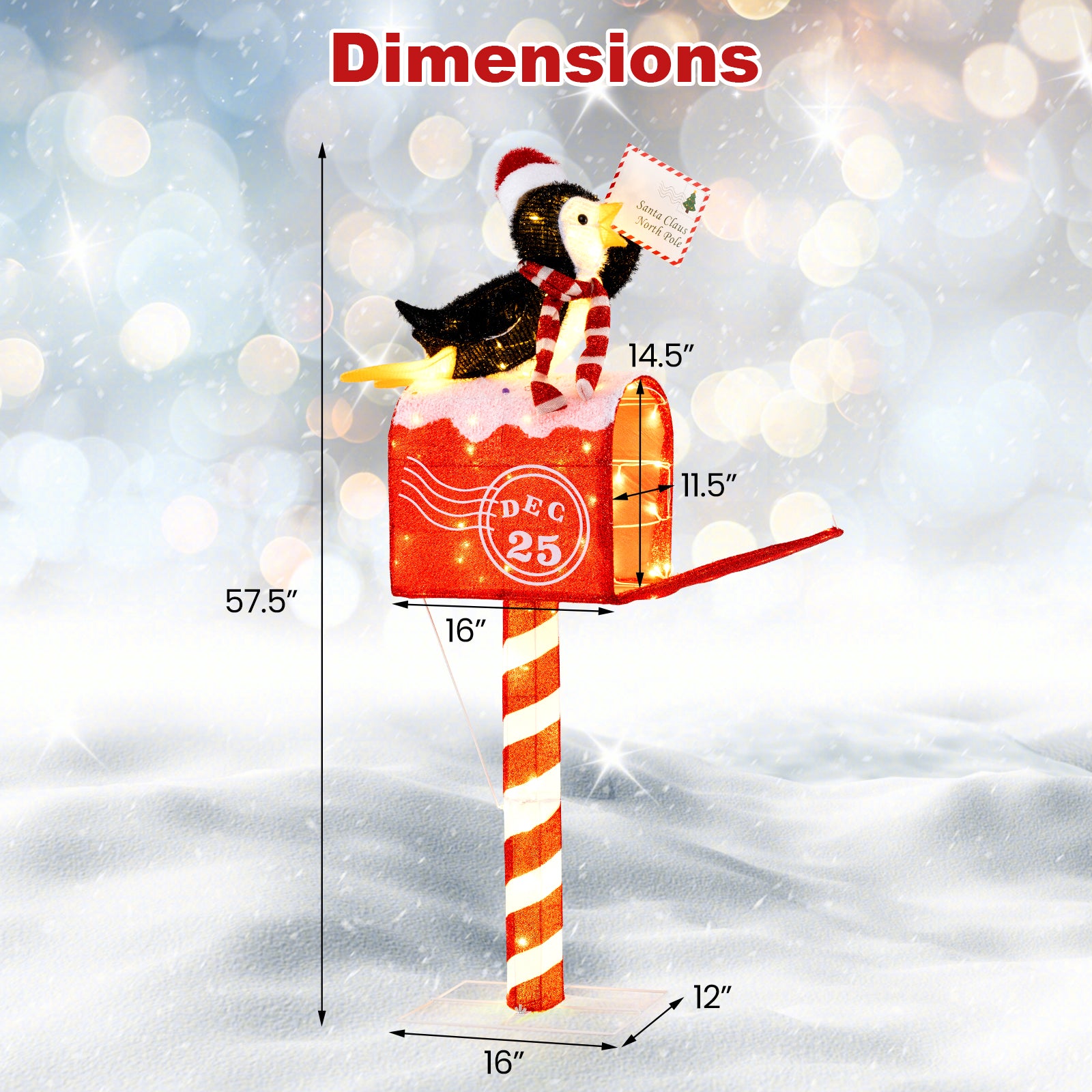 4.8 FT Christmas Lighted Penguin Mailbox Decoration, 100 LED Lights, Warm White Christmas Decor & Accessories at Gallery Canada