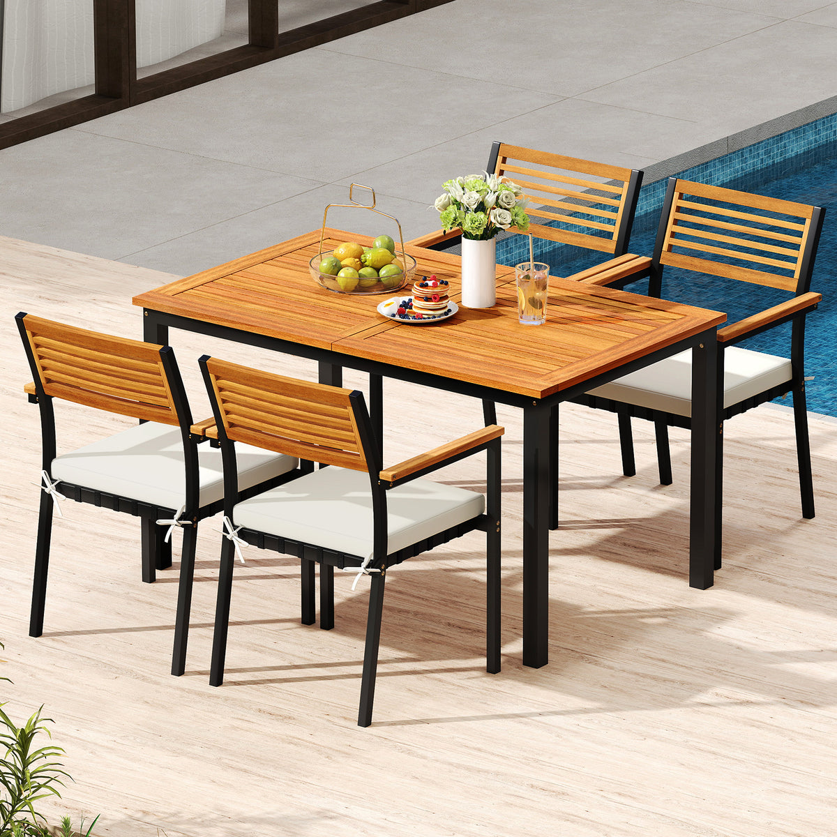 4-8 Person Extendable Solid Wood Dining Table With Umbrella Hole Patio Dining Tables at Gallery Canada