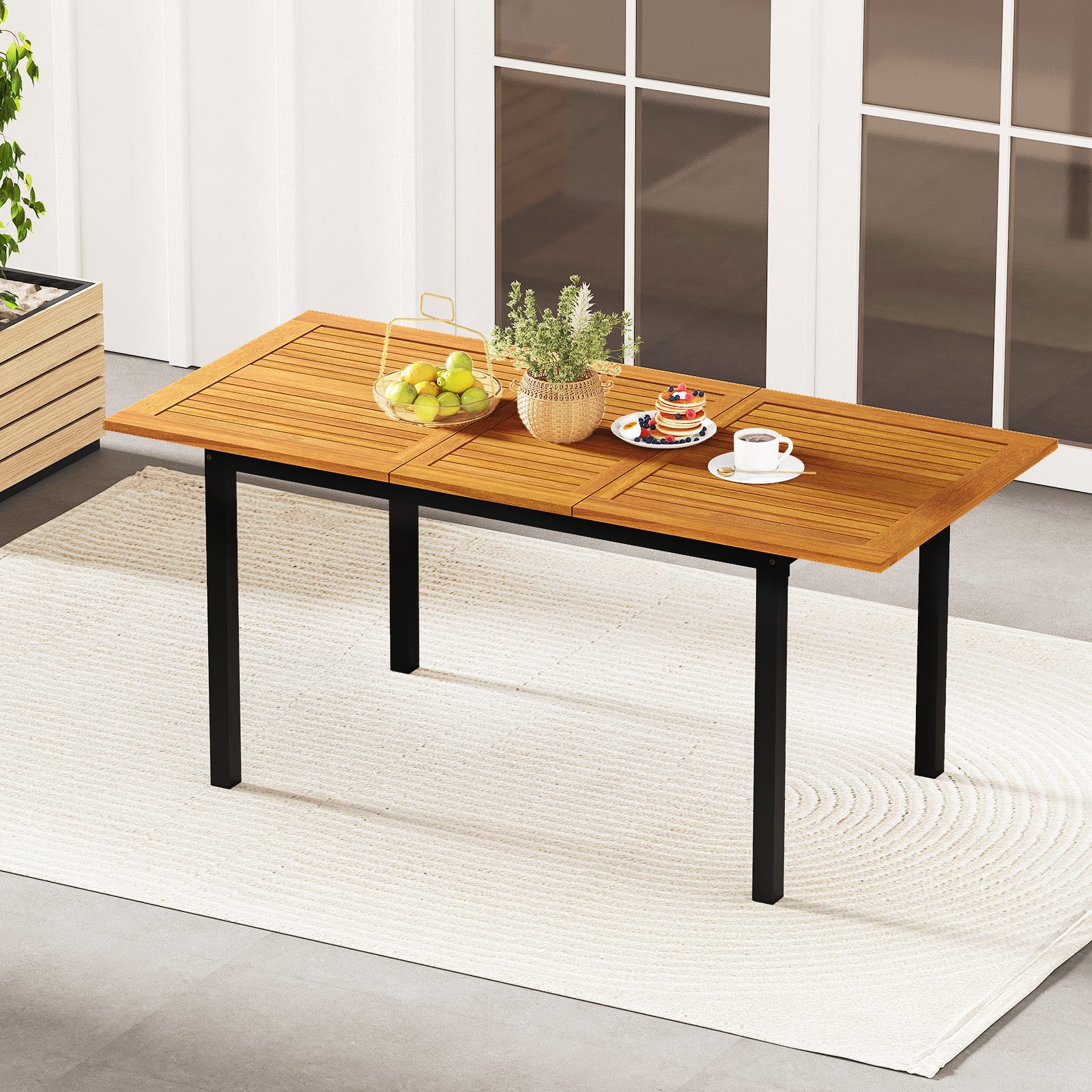 4-8 Person Extendable Solid Wood Dining Table With Umbrella Hole Patio Dining Tables at Gallery Canada