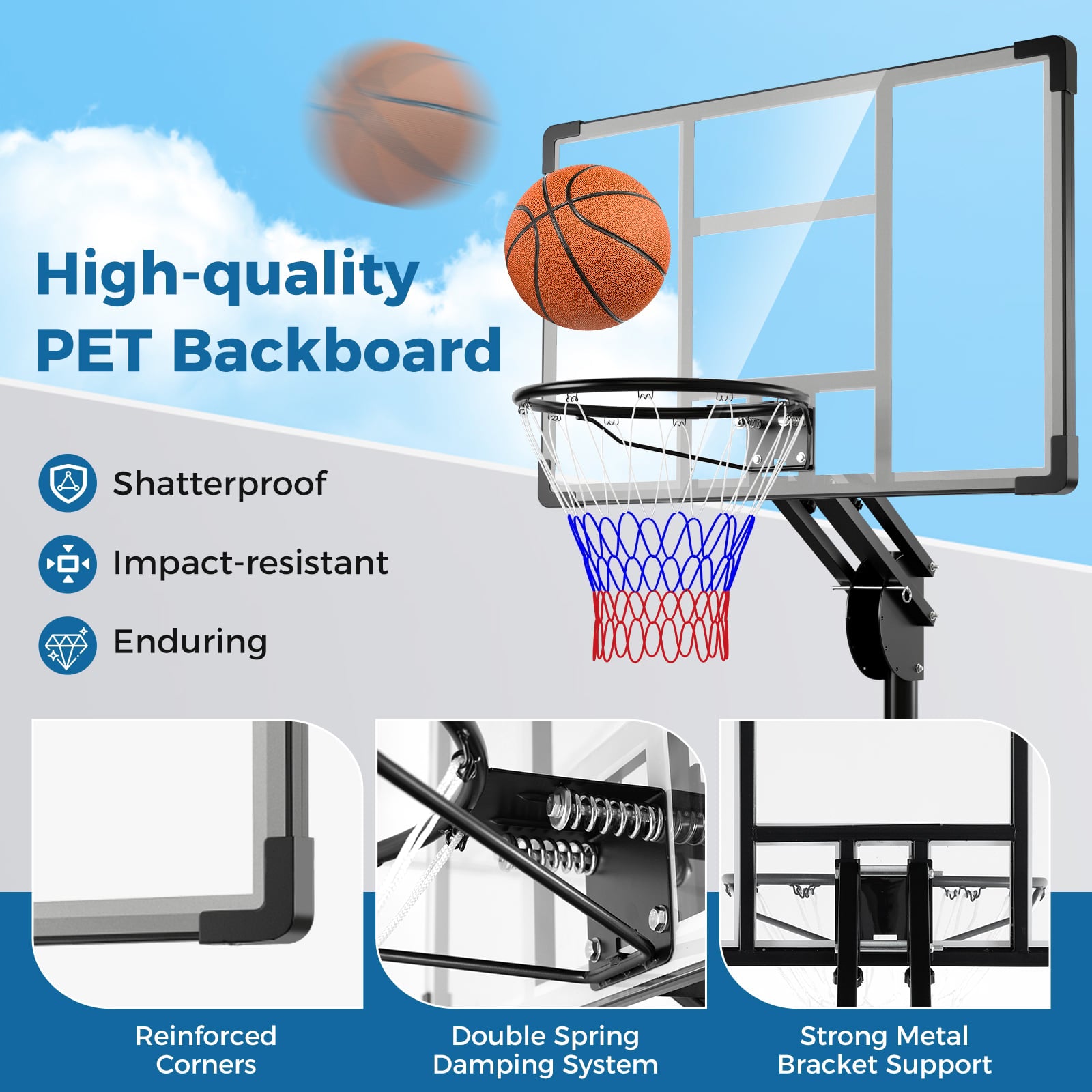 Adjustable Basketball Hoop, 4.9-10 Feet, Shatterproof Backboard Sport Equipments at Gallery Canada