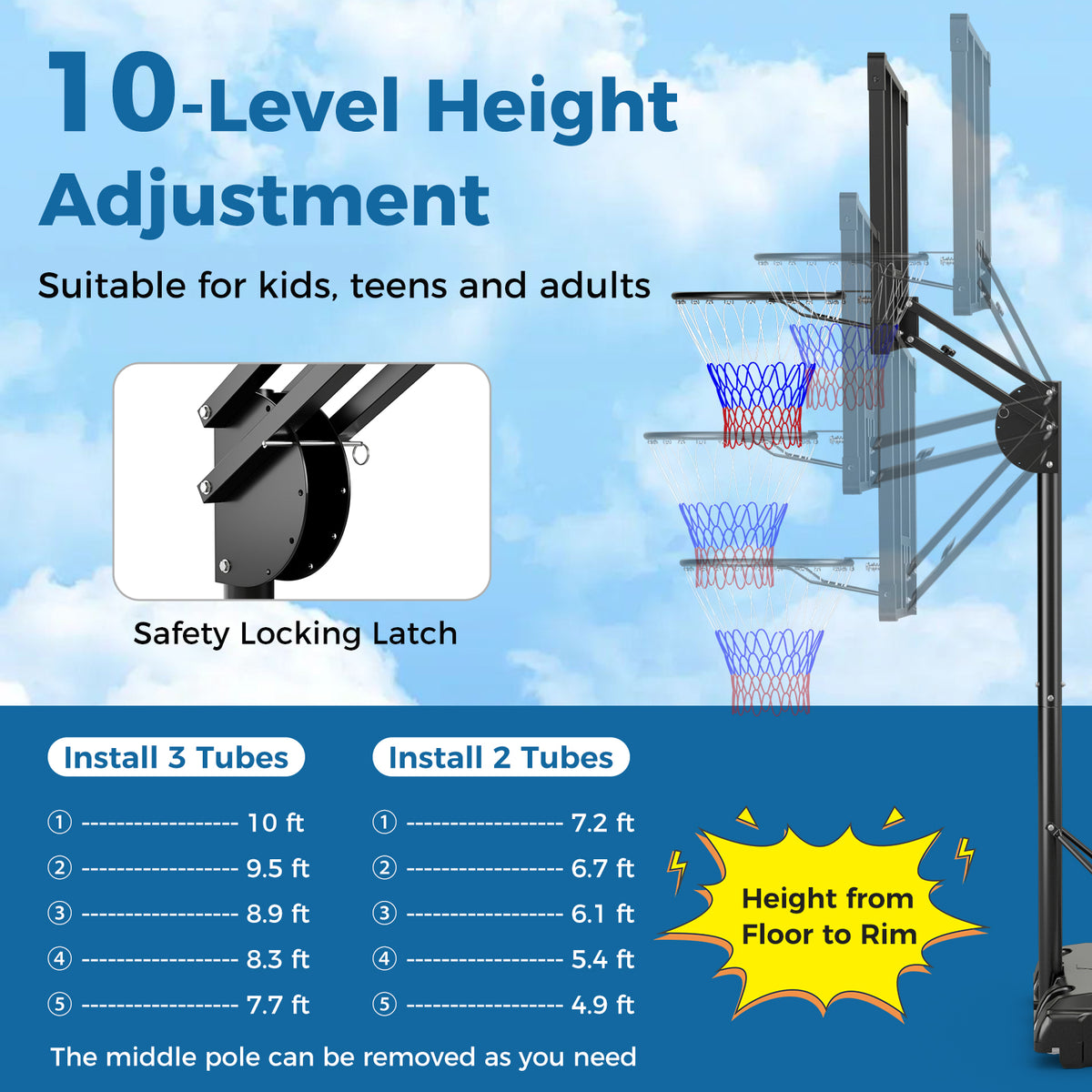 Adjustable Basketball Hoop, 4.9-10 Feet, Shatterproof Backboard Sport Equipments at Gallery Canada