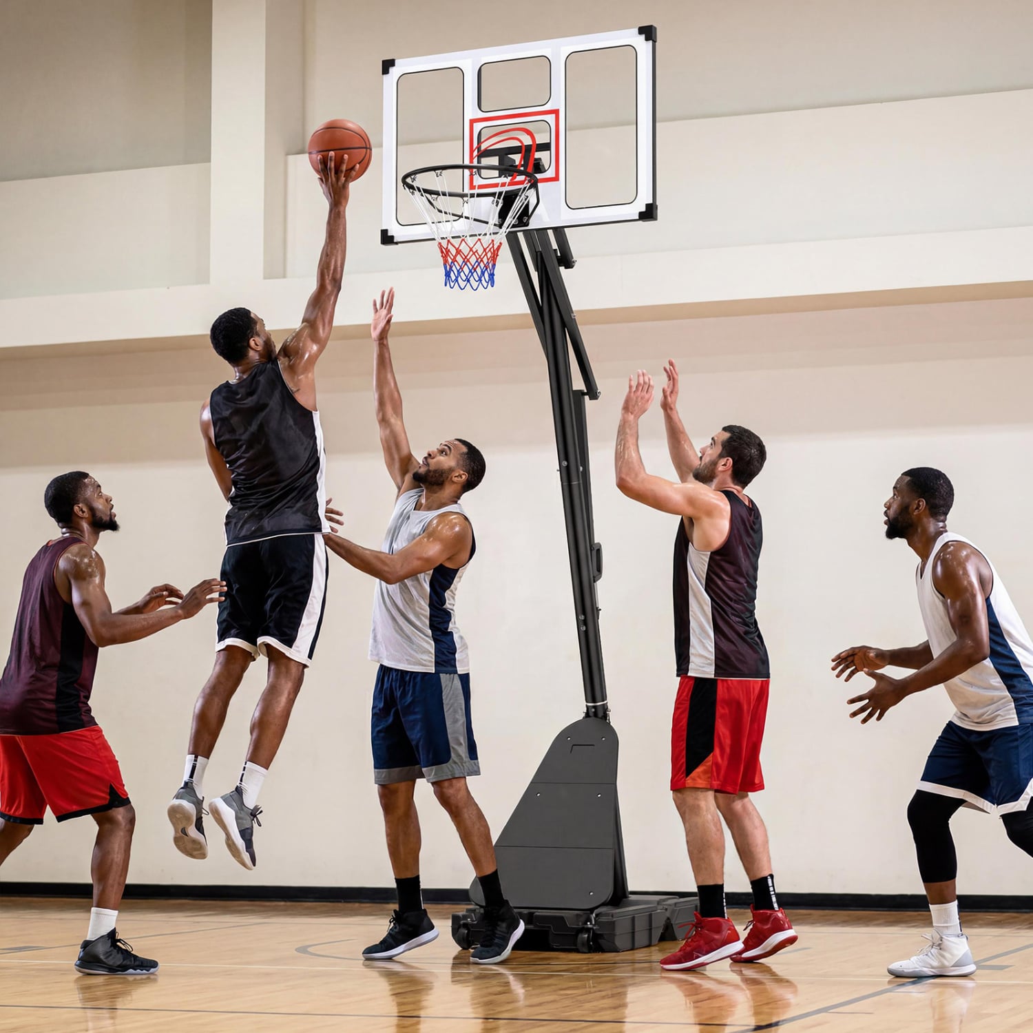 4.9-10 Ft Portable Basketball Hoop, 10 Levels Adjustable, Black & White Sport Equipments at Gallery Canada