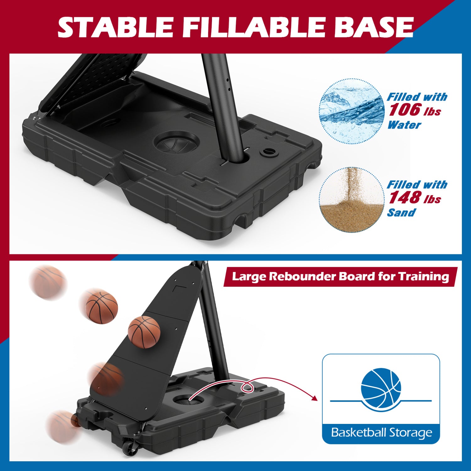 4.9-10 Ft Portable Basketball Hoop, 10 Levels Adjustable, Black & White Sport Equipments at Gallery Canada