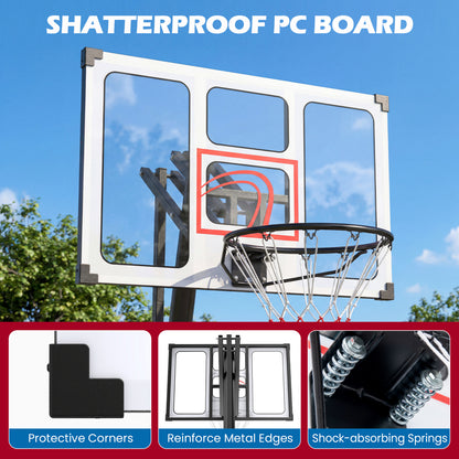4.9-10 Ft Portable Basketball Hoop, 10 Levels Adjustable, Black & White Sport Equipments at Gallery Canada