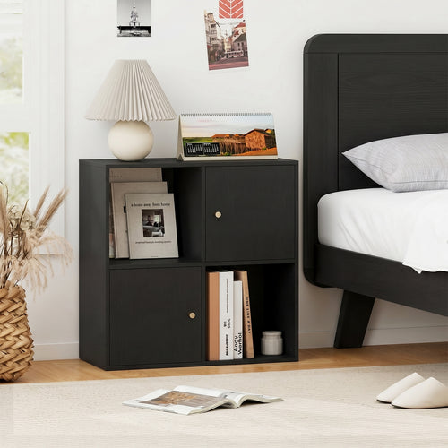 4-Cube Bookcase 3-Tier Bookshelf with Dual Anti-Tipping Kits and 2 Cabinets, Black