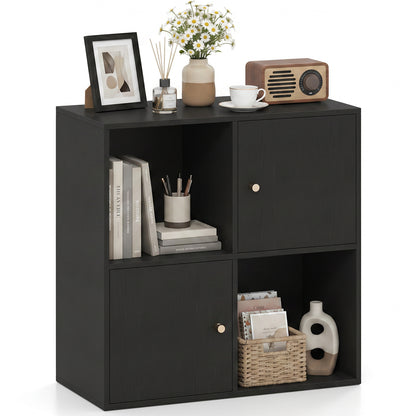 4-Cube Bookcase 3-Tier Bookshelf with Dual Anti-Tipping Kits and 2 Cabinets, Black Bookcases at Gallery Canada