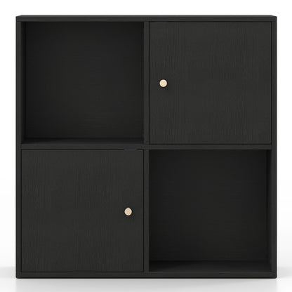 4-Cube Bookcase 3-Tier Bookshelf with Dual Anti-Tipping Kits and 2 Cabinets, Black Bookcases at Gallery Canada