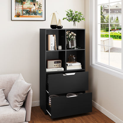 4-Cube Bookcase With 2 Drawers, 51 Inch, Black Bookcases at Gallery Canada