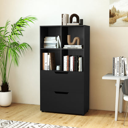 4-Cube Bookcase With 2 Drawers, 51 Inch, Black Bookcases at Gallery Canada