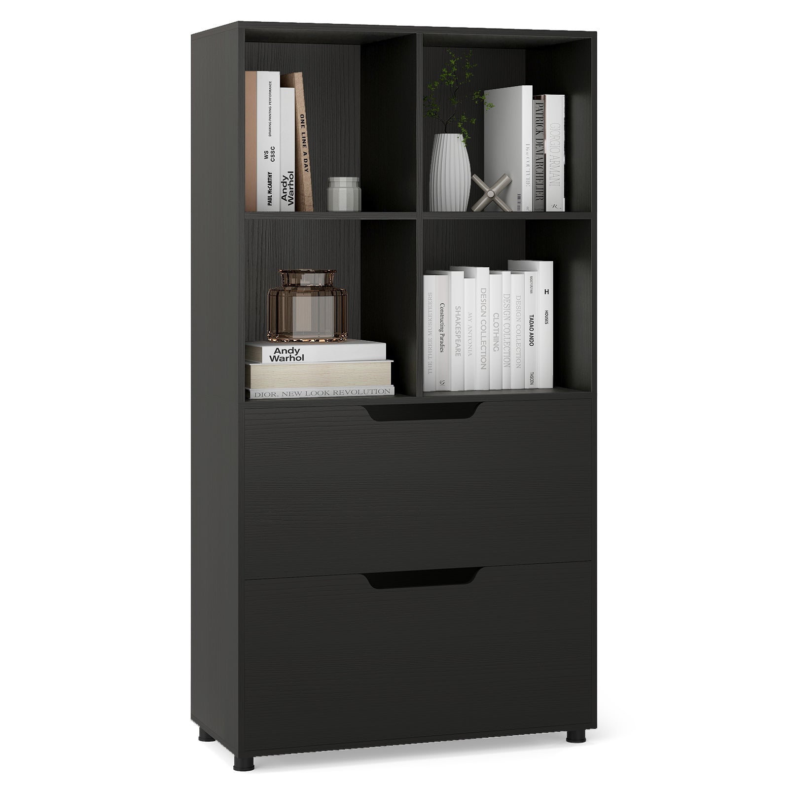 4-Cube Bookcase With 2 Drawers, 51 Inch, Black Bookcases Black at Gallery Canada