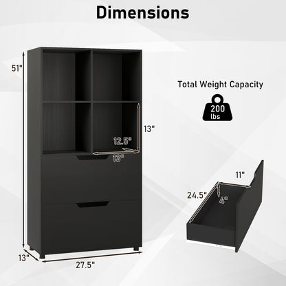 4-Cube Bookcase With 2 Drawers, 51 Inch, Black Bookcases at Gallery Canada