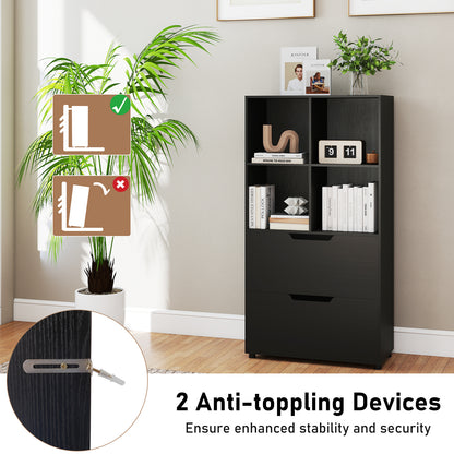 4-Cube Bookcase With 2 Drawers, 51 Inch, Black Bookcases at Gallery Canada