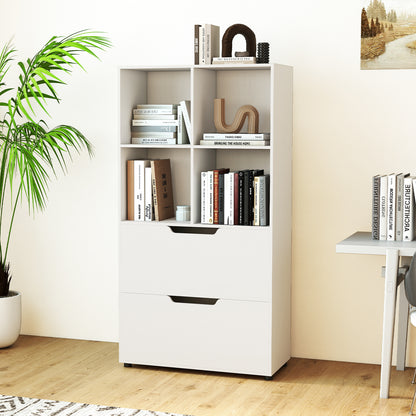 4-Cube Bookcase With 2 Drawers, 51 Inch, 5-Tier Bookshelf, White Bookcases at Gallery Canada