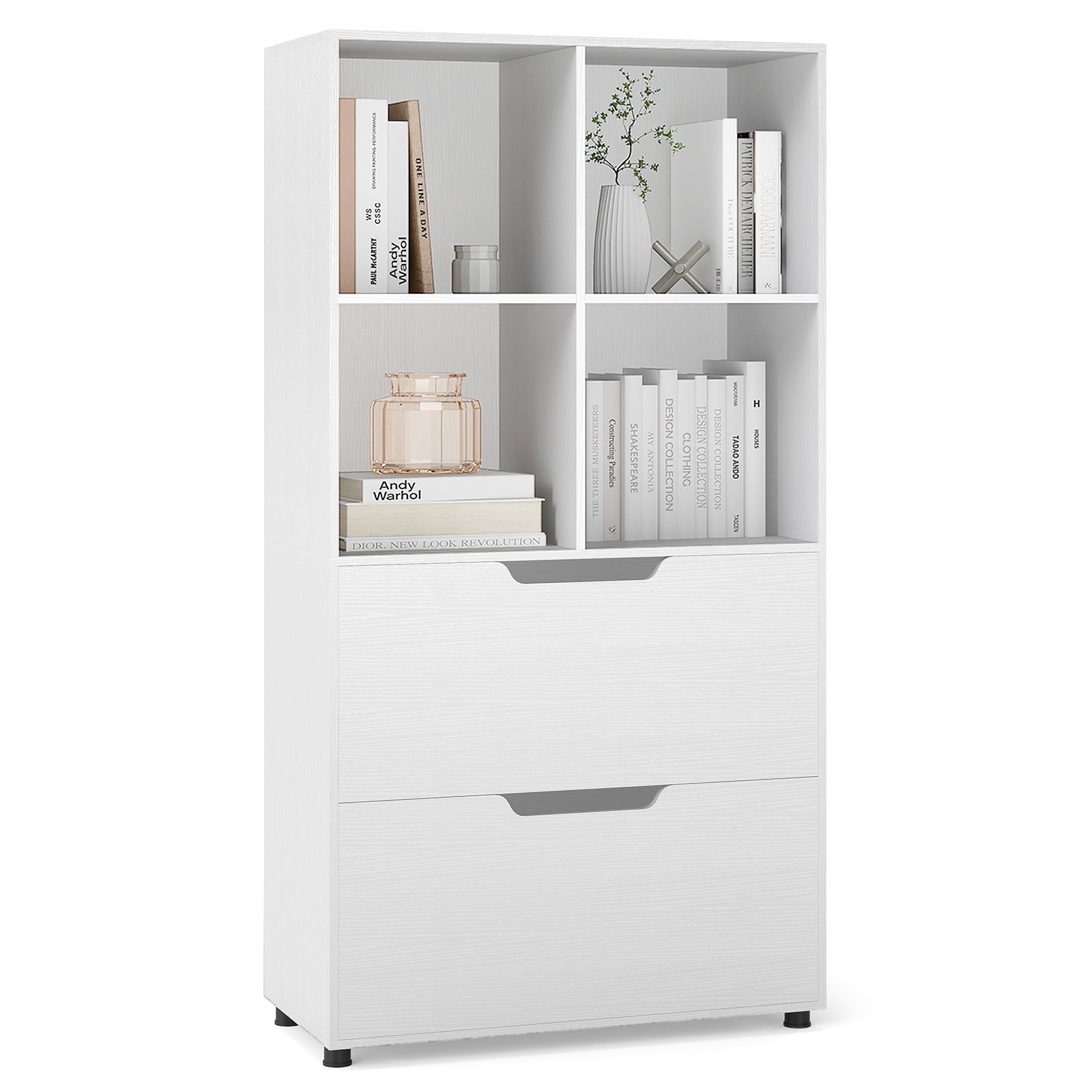 4-Cube Bookcase With 2 Drawers, 51 Inch, 5-Tier Bookshelf, White Bookcases at Gallery Canada