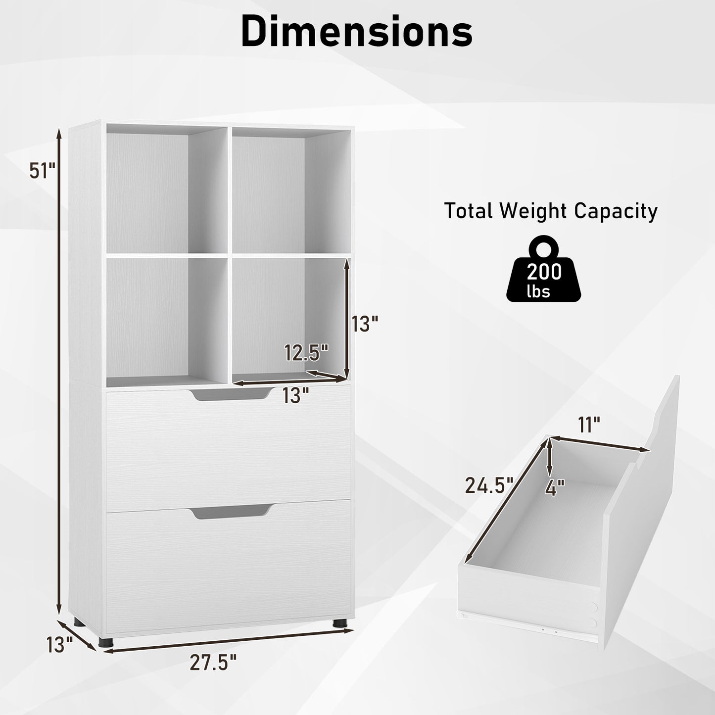 4-Cube Bookcase With 2 Drawers, 51 Inch, 5-Tier Bookshelf, White Bookcases at Gallery Canada