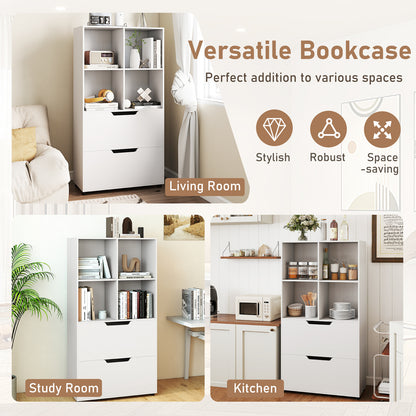 4-Cube Bookcase With 2 Drawers, 51 Inch, 5-Tier Bookshelf, White Bookcases at Gallery Canada