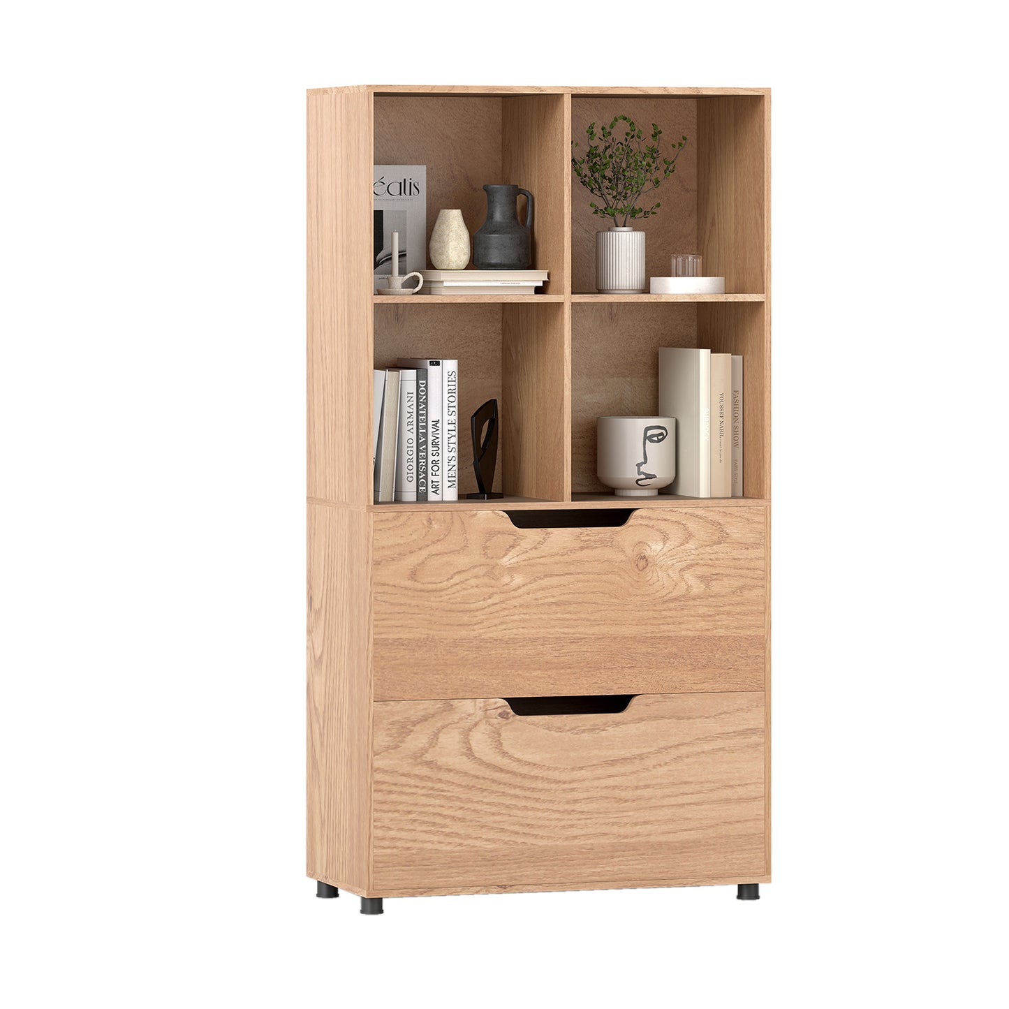 4-Cube Bookcase with 2 Drawers 51 inch 5-Tier Tall Freestanding Bookshelf, Natural Bookcases Natural at Gallery Canada