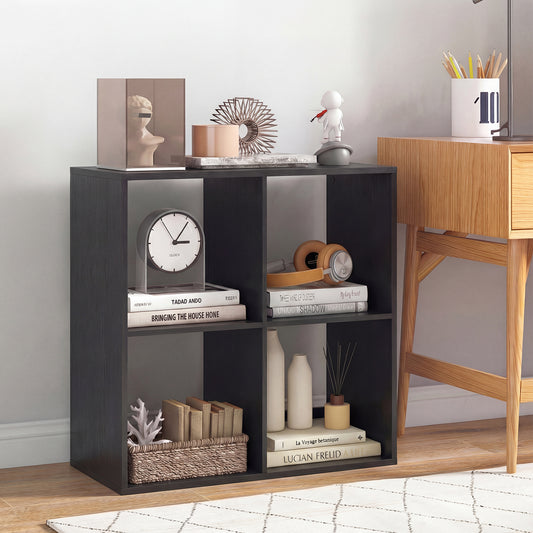4 Cube Bookshelf with Back Guardrail for Living Room Bedroom, Black Bookcases Black at Gallery Canada