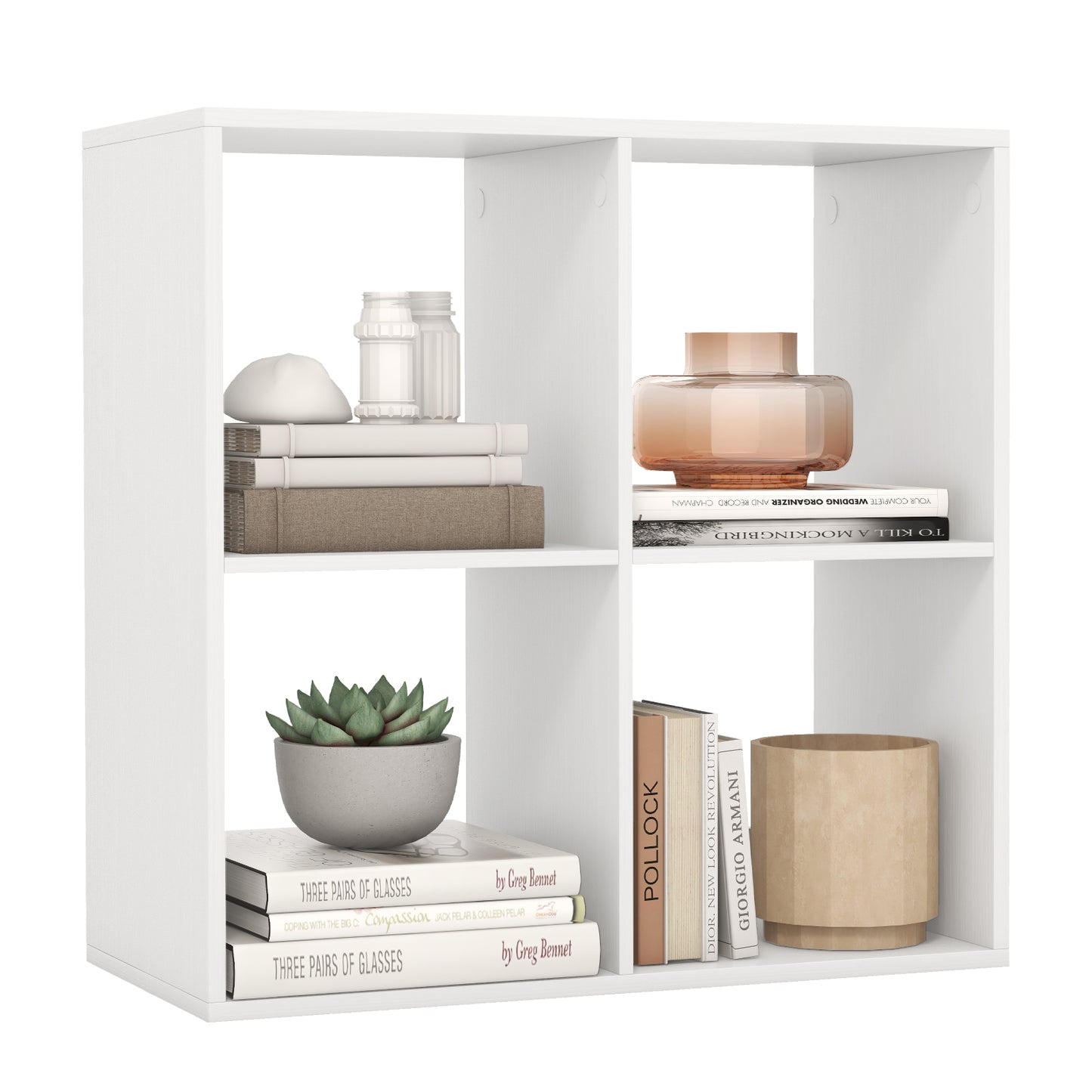 4 Cube Bookshelf With Back Guardrail, White Bookcases at Gallery Canada