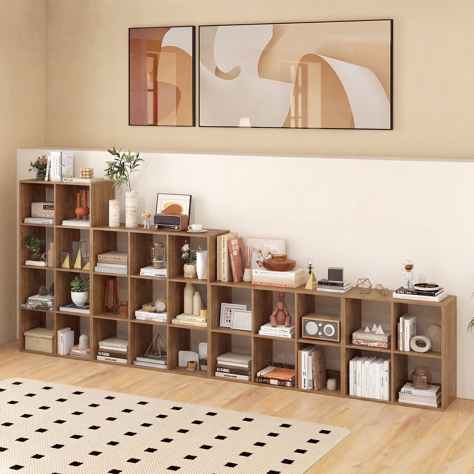 4 Cube Bookshelf, With Back Guardrail, Natural Bookcases at Gallery Canada