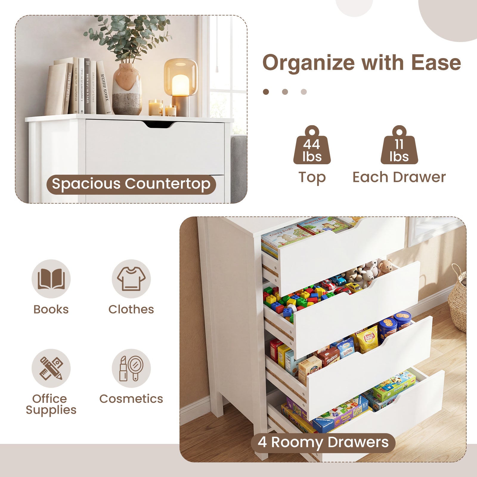 4-Drawer Dresser Wooden Nightstand with Anti-Tipping Kits, White Dressers & Chests at Gallery Canada
