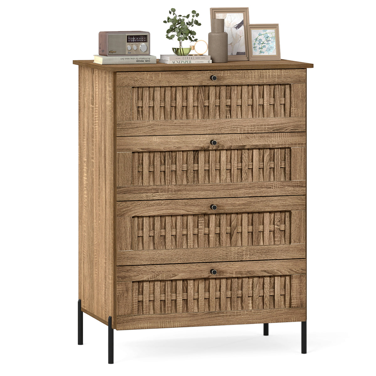 4-Drawer Dresser with Interlocking Mechanism and Metal Legs for Bedroom, Oak Dressers & Chests at Gallery Canada