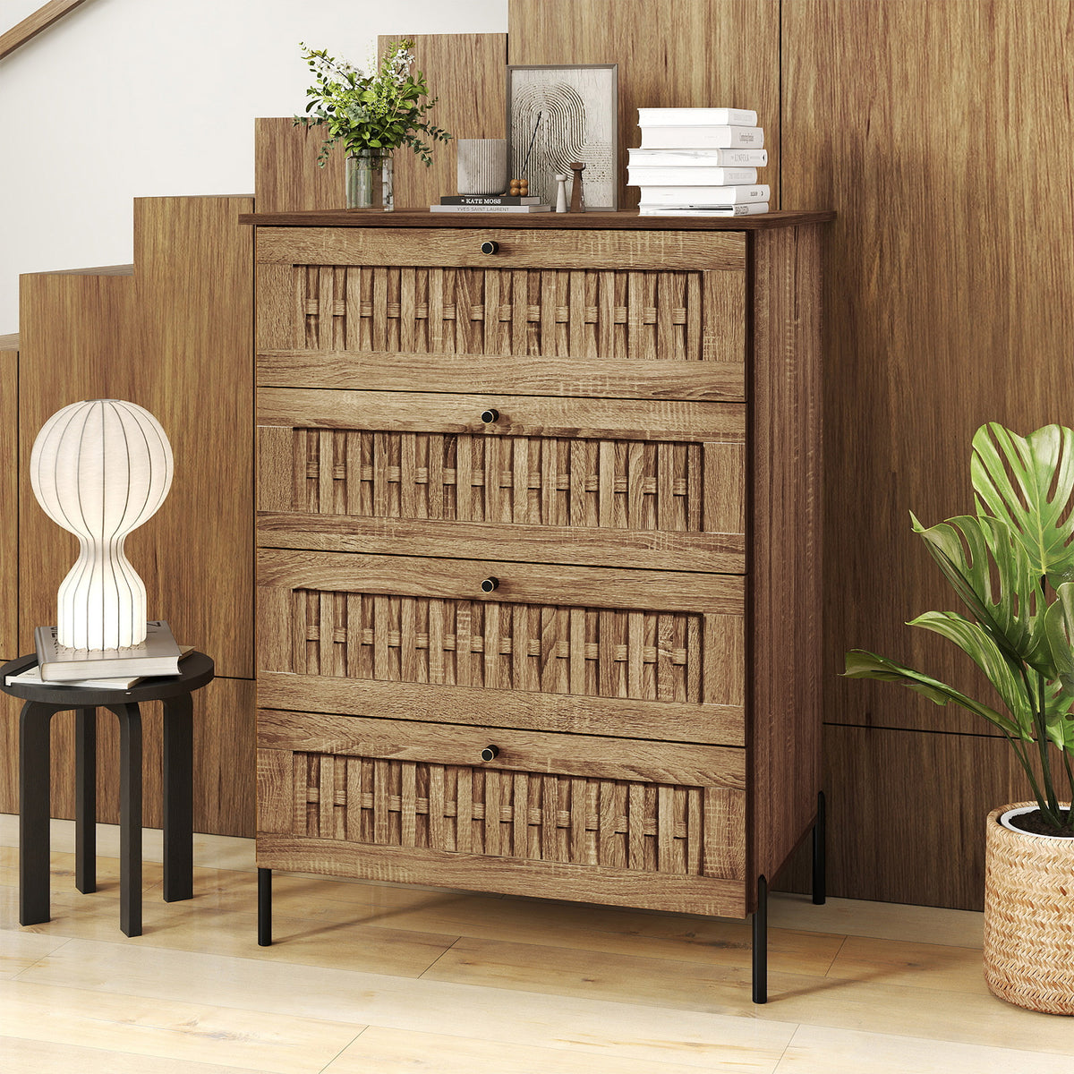 4-Drawer Dresser with Interlocking Mechanism and Metal Legs for Bedroom, Oak Dressers & Chests at Gallery Canada