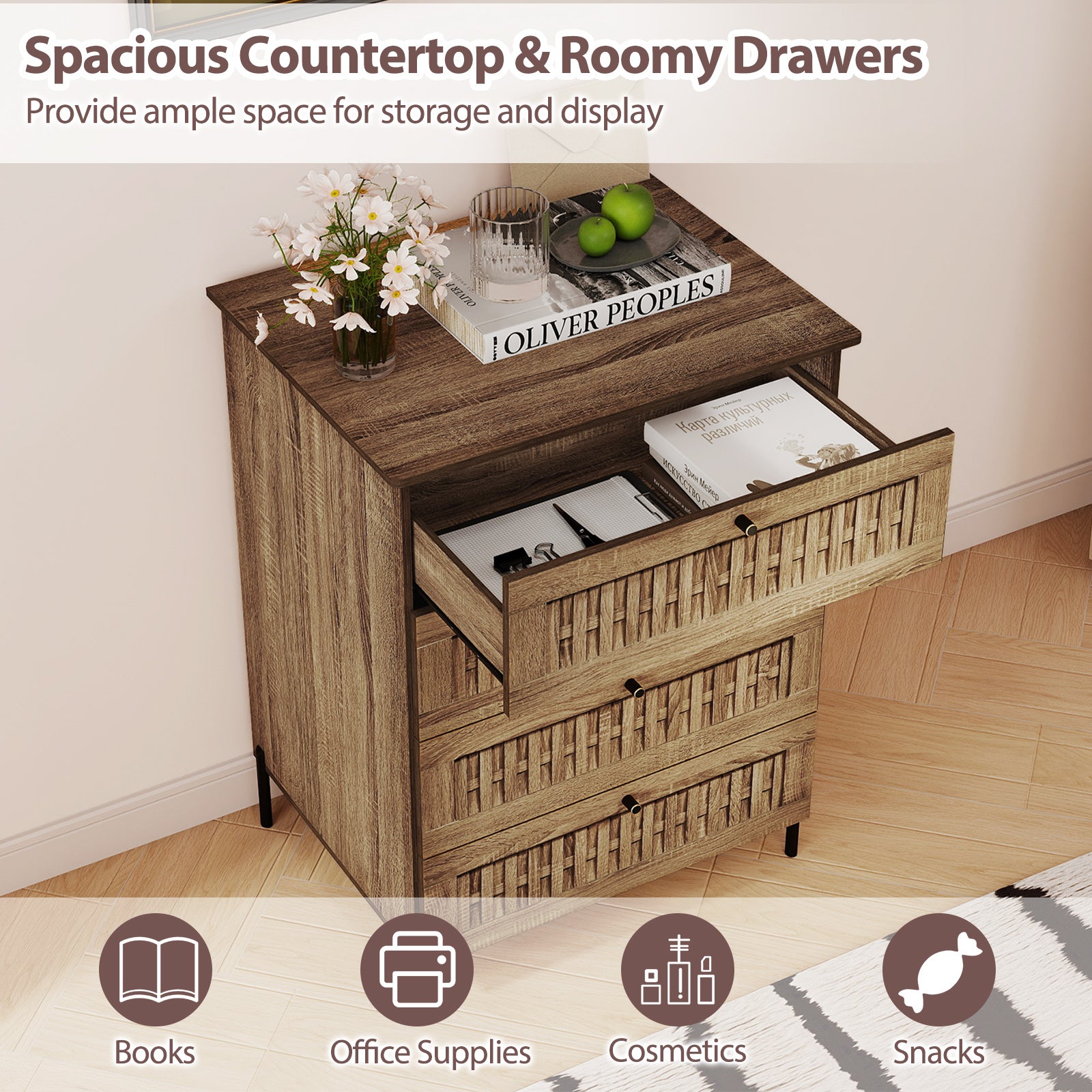 4-Drawer Dresser with Interlocking Mechanism and Metal Legs for Bedroom, Oak Dressers & Chests at Gallery Canada