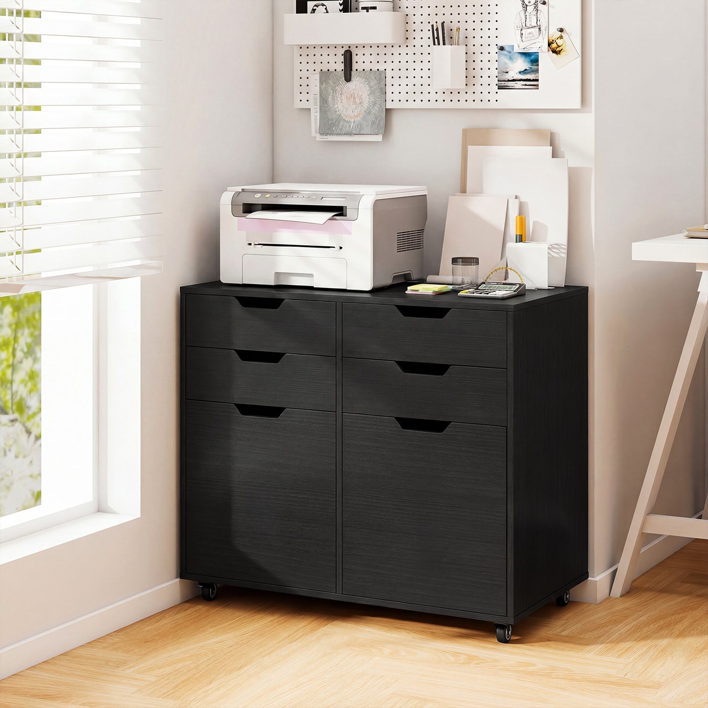 4 Drawer File Cabinet With Wheels, Black File Cabinets at Gallery Canada
