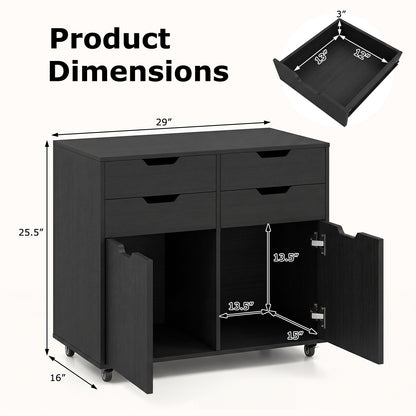 4 Drawer File Cabinet With Wheels, Black File Cabinets at Gallery Canada