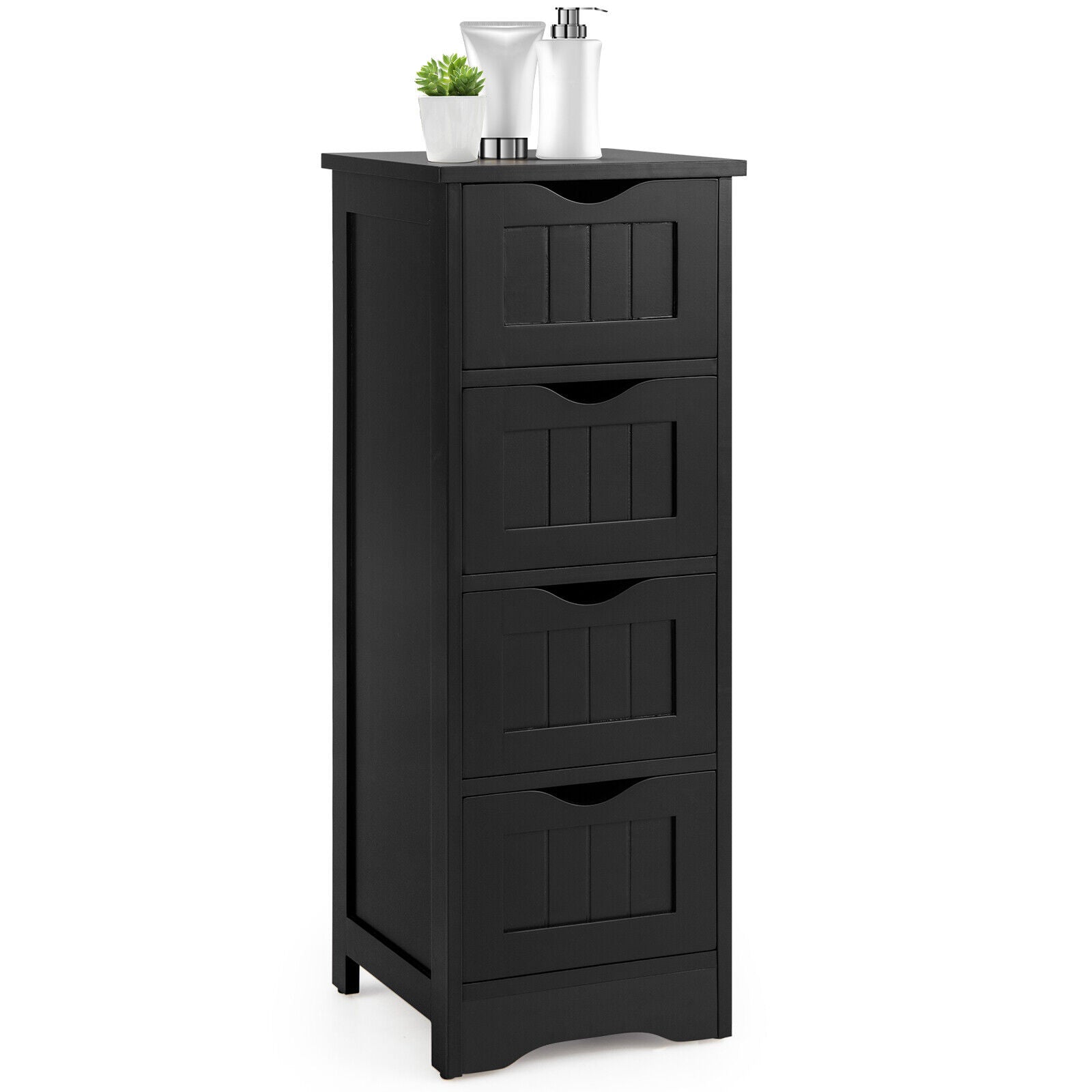 4-Drawer Freestanding Floor Cabinet, Anti-Toppling Device, Black Floor Cabinets at Gallery Canada