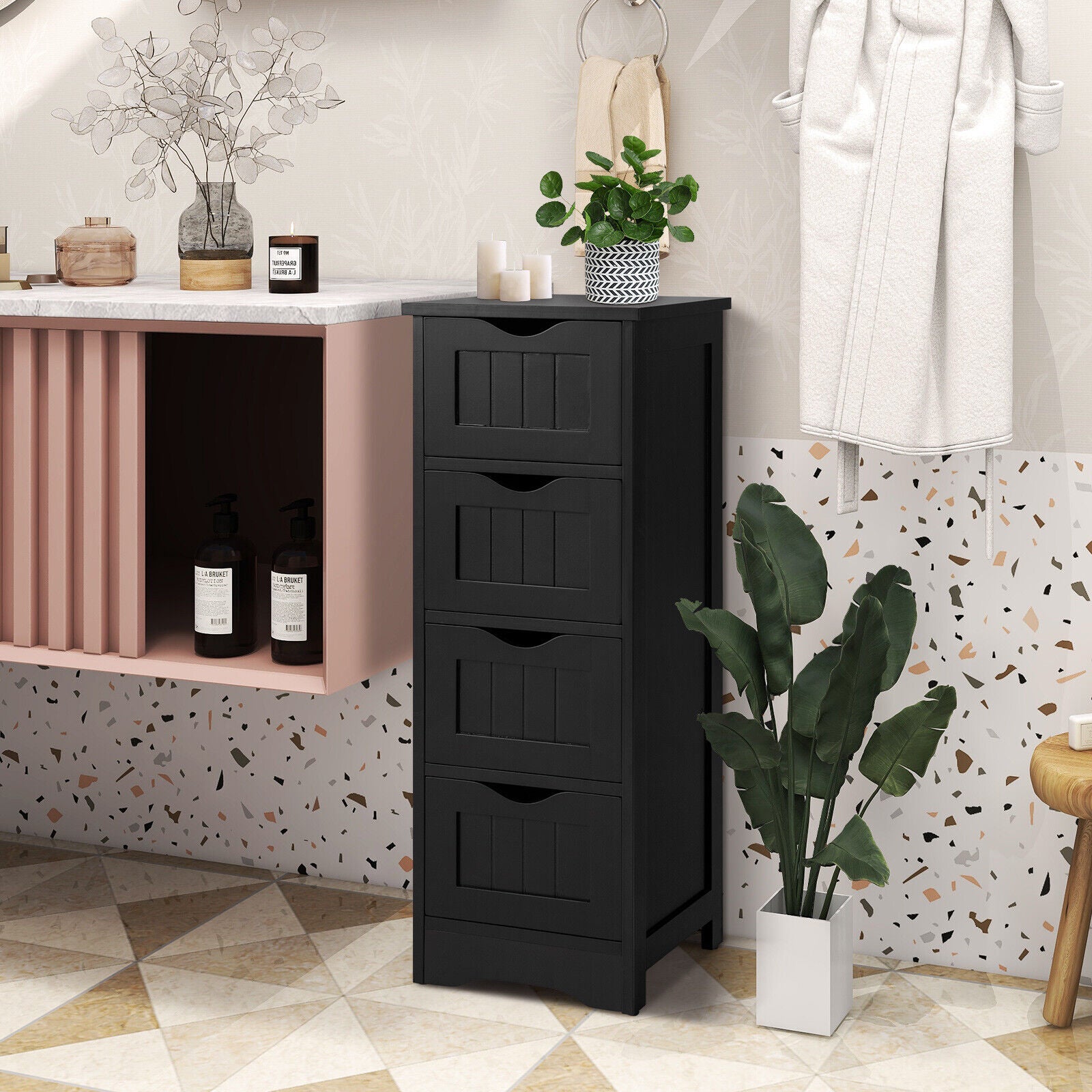 4-Drawer Freestanding Floor Cabinet, Anti-Toppling Device, Black Floor Cabinets at Gallery Canada