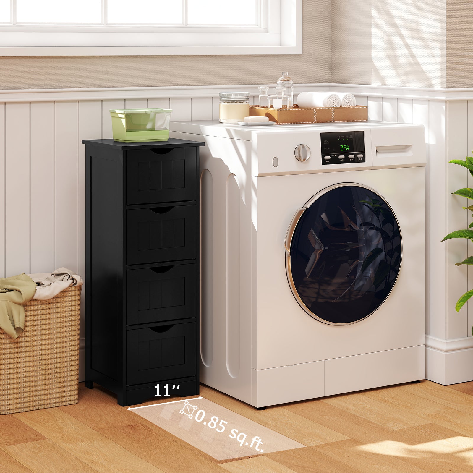 4-Drawer Freestanding Floor Cabinet, Anti-Toppling Device, Black Floor Cabinets at Gallery Canada