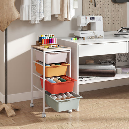4-Drawer Rolling Storage Cart, Wooden Tabletop, Lockable Wheels, Macaron File Cabinets at Gallery Canada