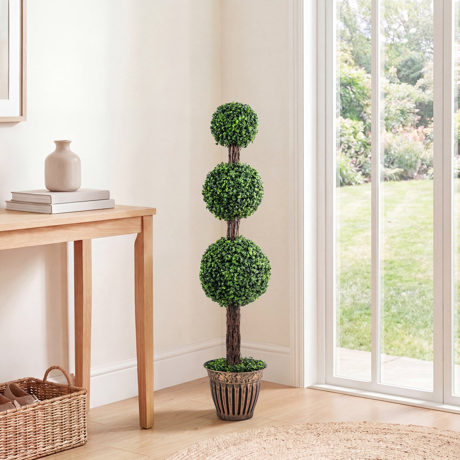 4 FT Artificial Triple Ball Boxwood Tree, Cement Planter, Green Faux Plants at Gallery Canada