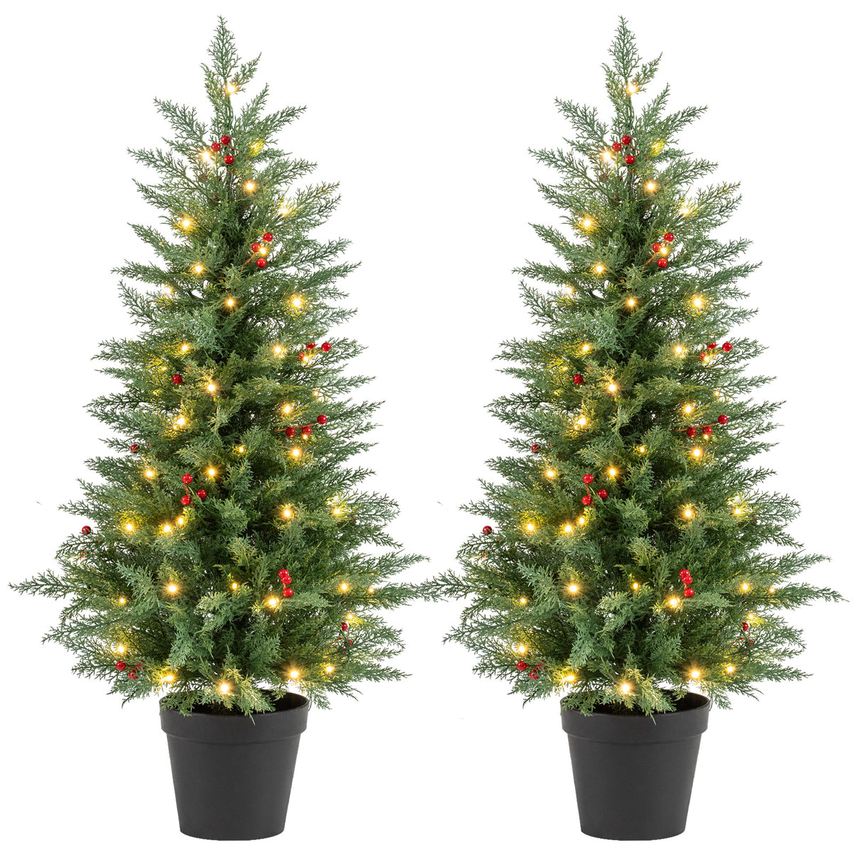 4 FT Pre-lit Christmas Trees, 70 Warm White LED Lights, 173 Tips, 2 Pack, Green Christmas Tree Options at Gallery Canada