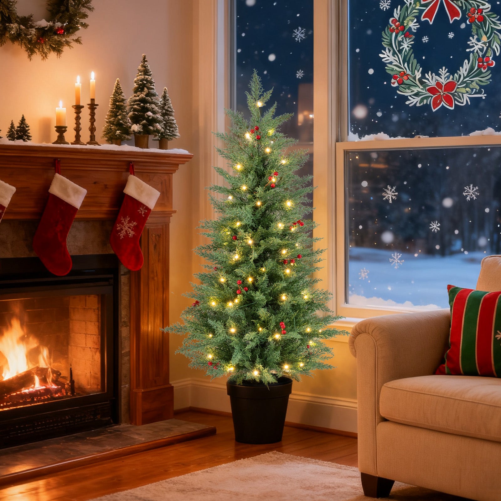4 FT Pre-lit Christmas Trees, 70 Warm White LED Lights, 173 Tips, 2 Pack, Green Christmas Tree at Gallery Canada