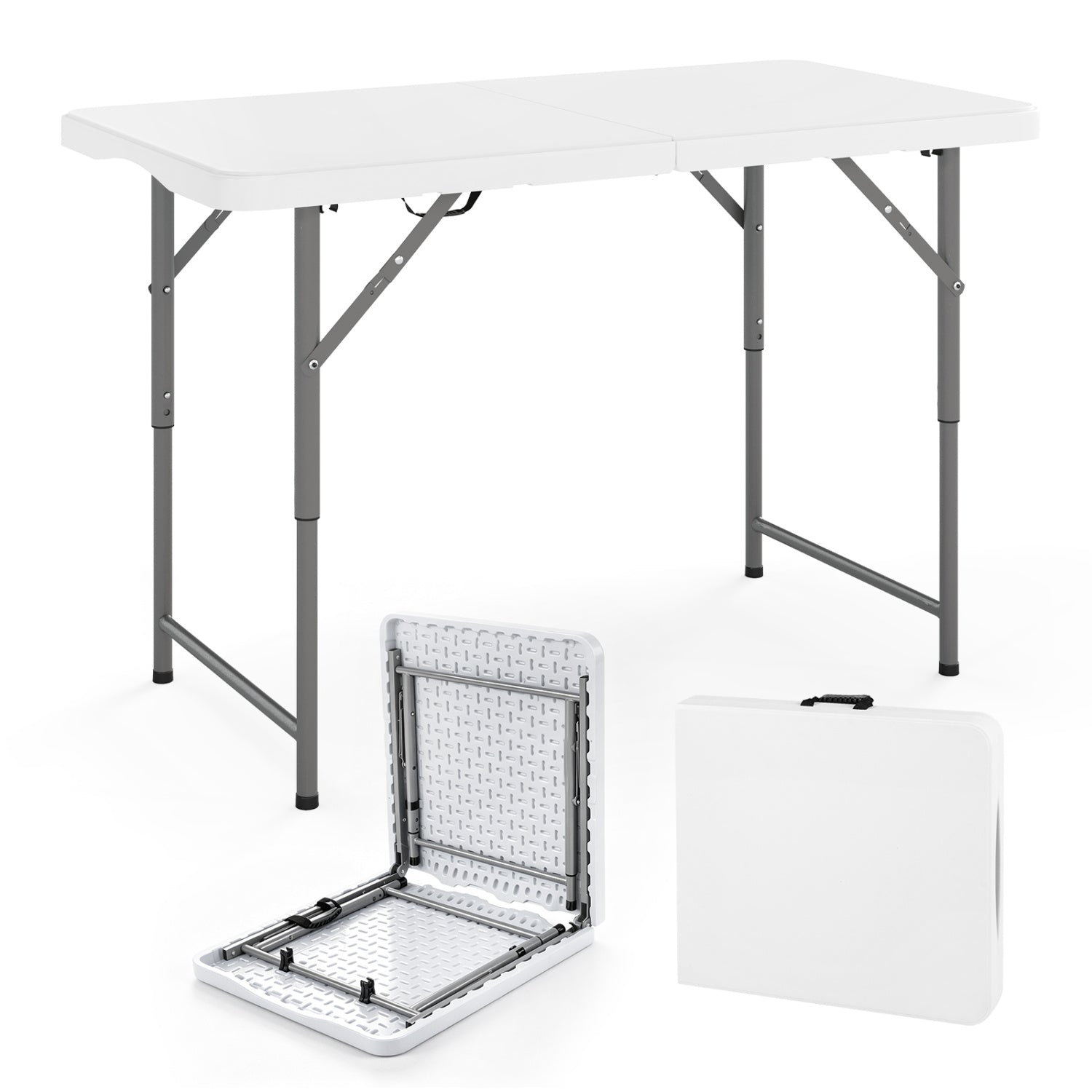 4 Feet Portable Camping Table, HDPE Tabletop, Metal Legs, White Camping Furniture at Gallery Canada
