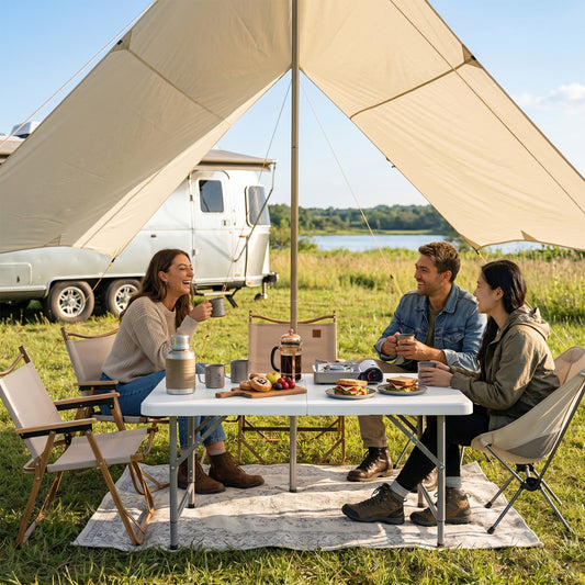 4 Feet Portable Camping Table, HDPE Tabletop, Metal Legs, White Camping Furniture White at Gallery Canada