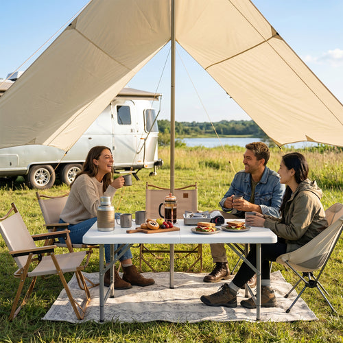 4 Feet Portable Camping Table, HDPE Tabletop, Metal Legs, White